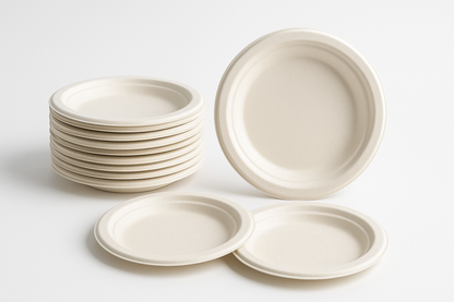 bagasse plates round white